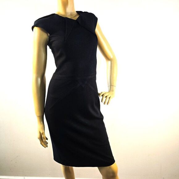 Cache Contour Collection Sz 4 Sleeveless Black Dress Pleated Pencil Stretch - Picture 2 of 12